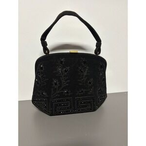 VTG Souré Bag New York Black Velvet Beaded Handbag Evening Purse MCM